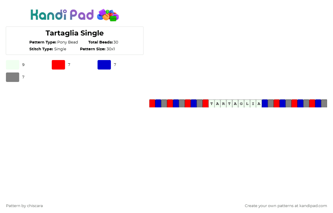 Tartaglia Single - Pony Bead Pattern by chiscara on Kandi Pad - red,purple,gray,childe,ajax,tartaglia,genshin impact,genshin,fatui,single