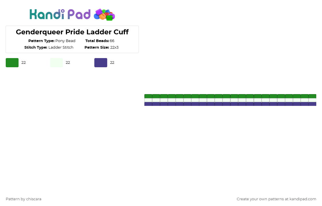 Genderqueer Pride Ladder Cuff - Pony Bead Pattern by chiscara on Kandi Pad - green,purple,pride,genderqueer,ladder,cuff