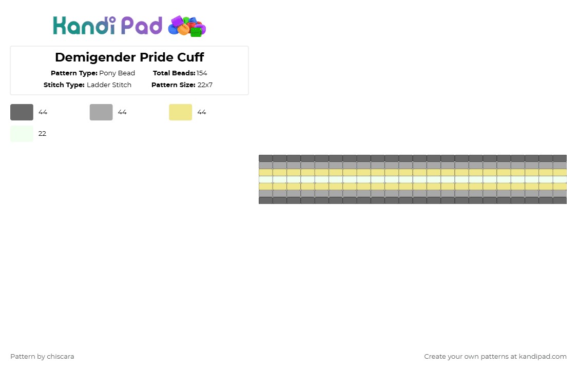 Demigender Pride Cuff - Pony Bead Pattern by chiscara on Kandi Pad - gray,beige,yellow,pride,demigender,ladder,cuff