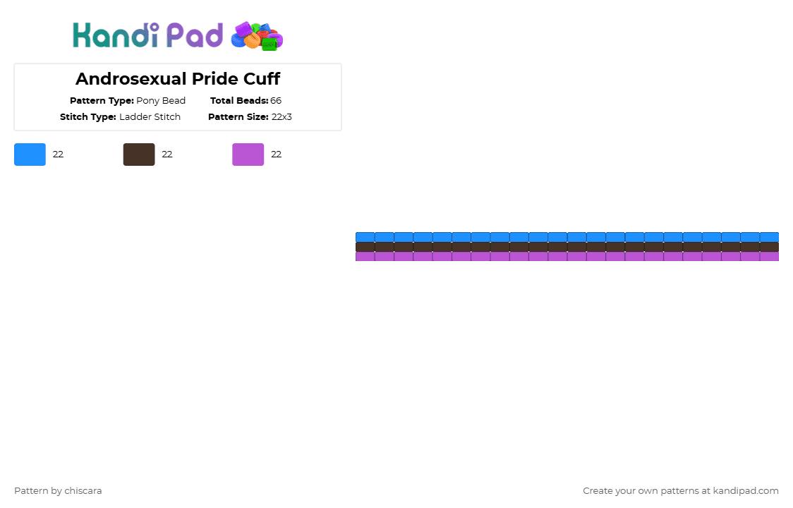 Androsexual Pride Cuff - Pony Bead Pattern by chiscara on Kandi Pad - light blue,brown,pink,pride,androsexual,lgbt,lgbtq,ladder,cuff