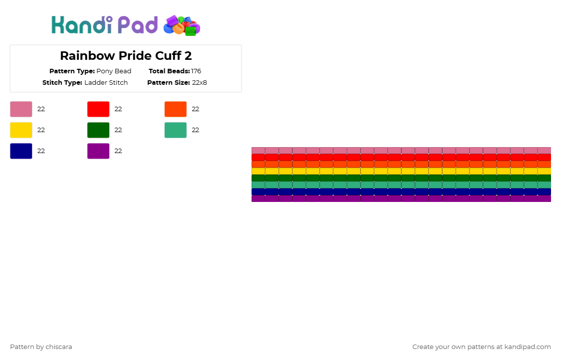 Rainbow Pride Cuff 2 - Pony Bead Pattern by chiscara on Kandi Pad - pink,red,lgbt,pride,cuff,ladder