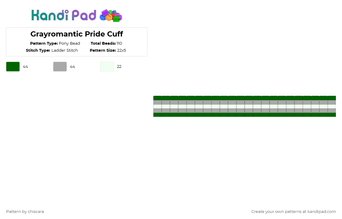 Grayromantic Pride Cuff - Pony Bead Pattern by chiscara on Kandi Pad - aromantic, beige, cuff, grayromantic, green, ladder, lgbt, pride