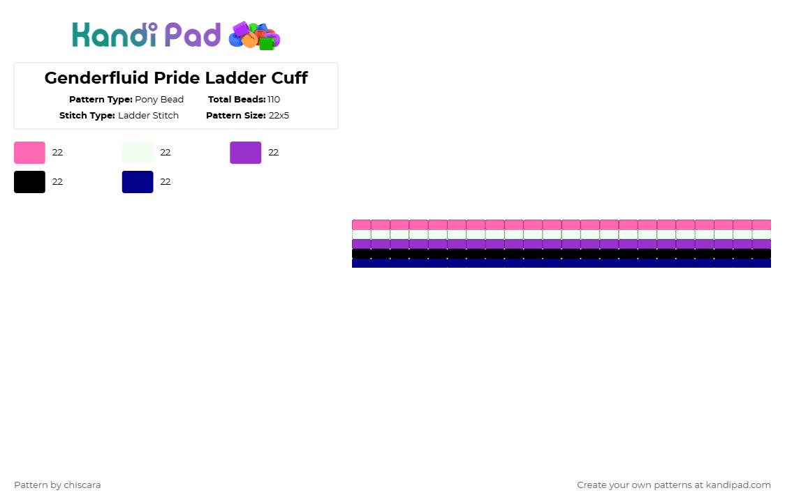 Genderfluid Pride Ladder Cuff - Pony Bead Pattern by chiscara on Kandi Pad - pink,purple,pride,genderfluid,ladder,cuff