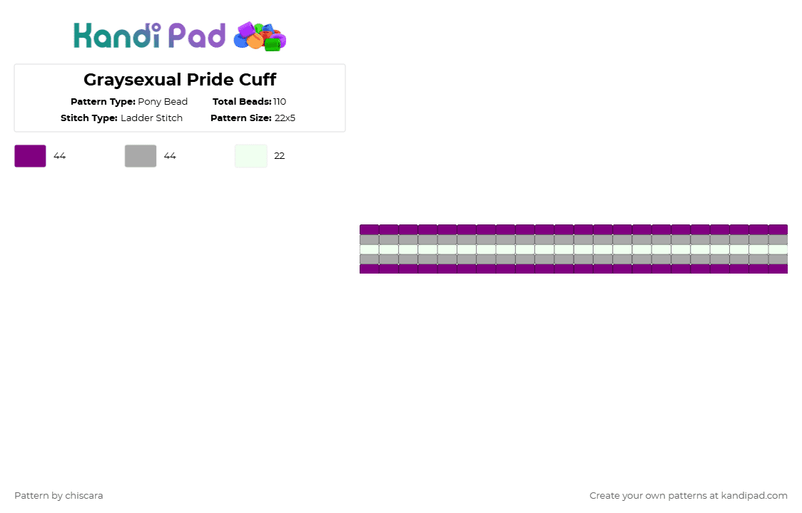 Graysexual Pride Cuff - Pony Bead Pattern by chiscara on Kandi Pad - pink,beige,asexual,graysexual,pride,lgbt,cuff,ladder