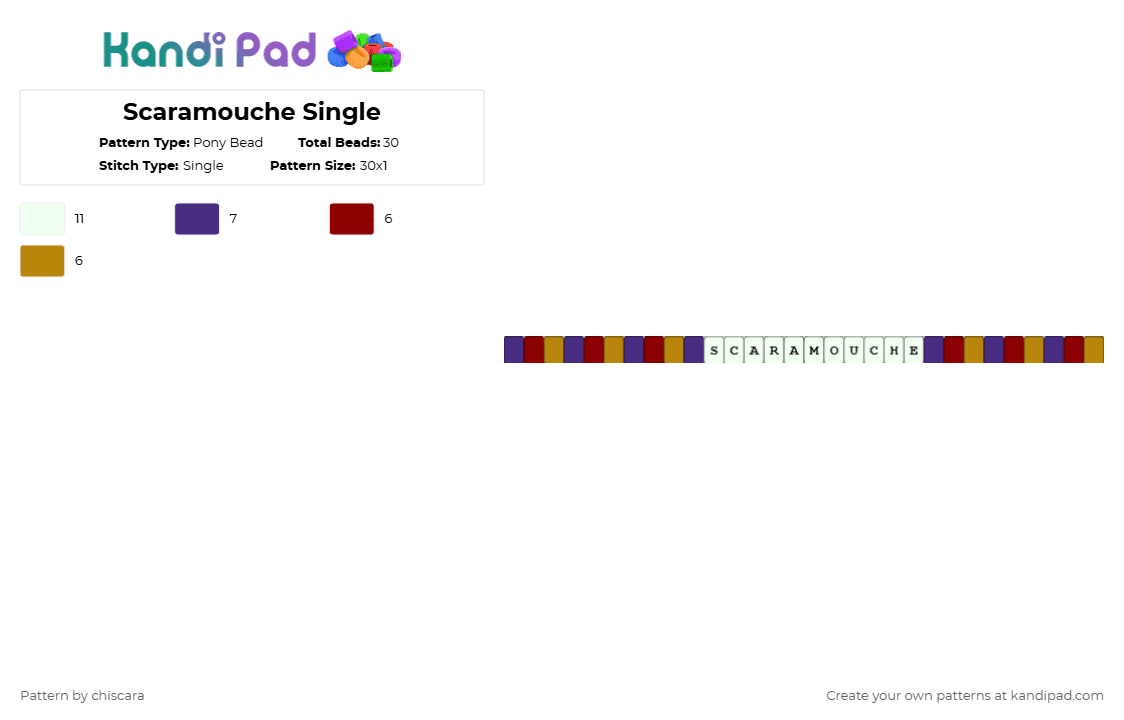 Scaramouche Single - Pony Bead Pattern by chiscara on Kandi Pad - purple,genshin,genshin impact,scaramouche,kunikuzushi,kabukimono,wanderer,hat guy,the balladeer