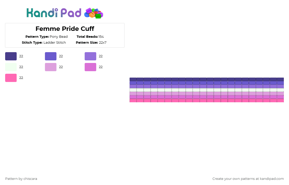 Femme Pride Cuff - Pony Bead Pattern by chiscara on Kandi Pad - purple,pink,lesian,lesbian,wlw,femme,pride,cuff,ladder