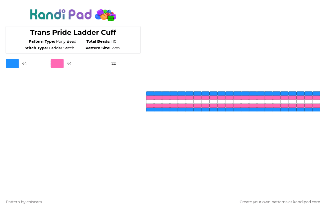 Trans Pride Ladder Cuff - Pony Bead Pattern by chiscara on Kandi Pad - light blue,pink,trans,pride,ladder