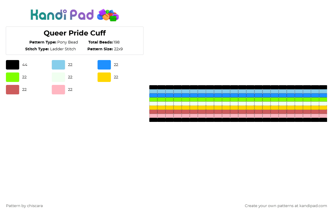 Queer Pride Cuff - Pony Bead Pattern by chiscara on Kandi Pad - light blue,prde,pride,cuff,queer,ladder