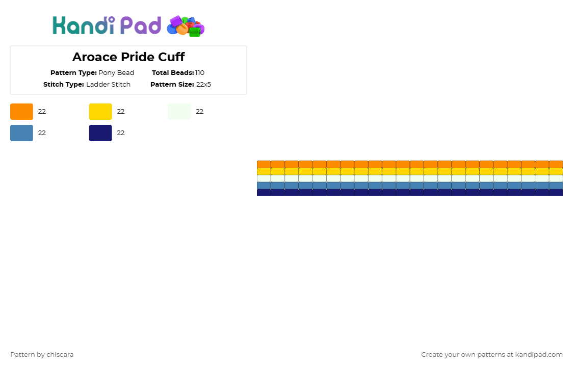Aroace Pride Cuff - Pony Bead Pattern by chiscara on Kandi Pad - orange,yellow,blue,purple,pride,lgbt,lgbtq,aromantic,asexual,aroace,cuff,ladder