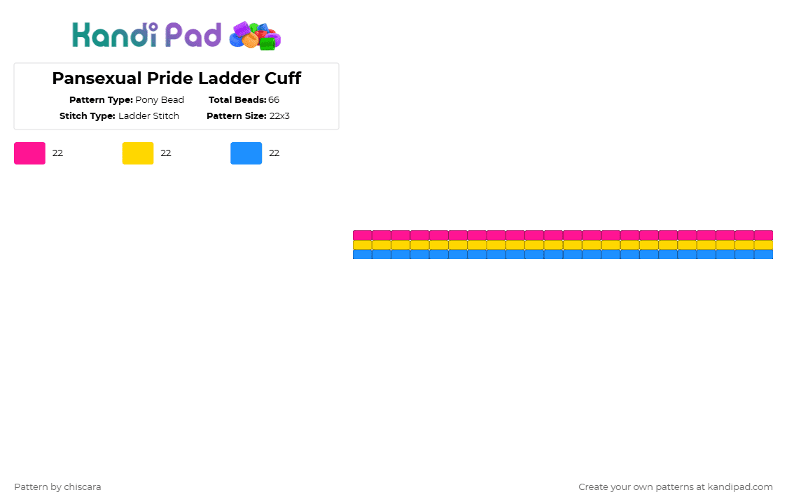 Pansexual Pride Ladder Cuff - Pony Bead Pattern by chiscara on Kandi Pad - pink,yellow,light blue,pride,pansexual,ladder,cuff