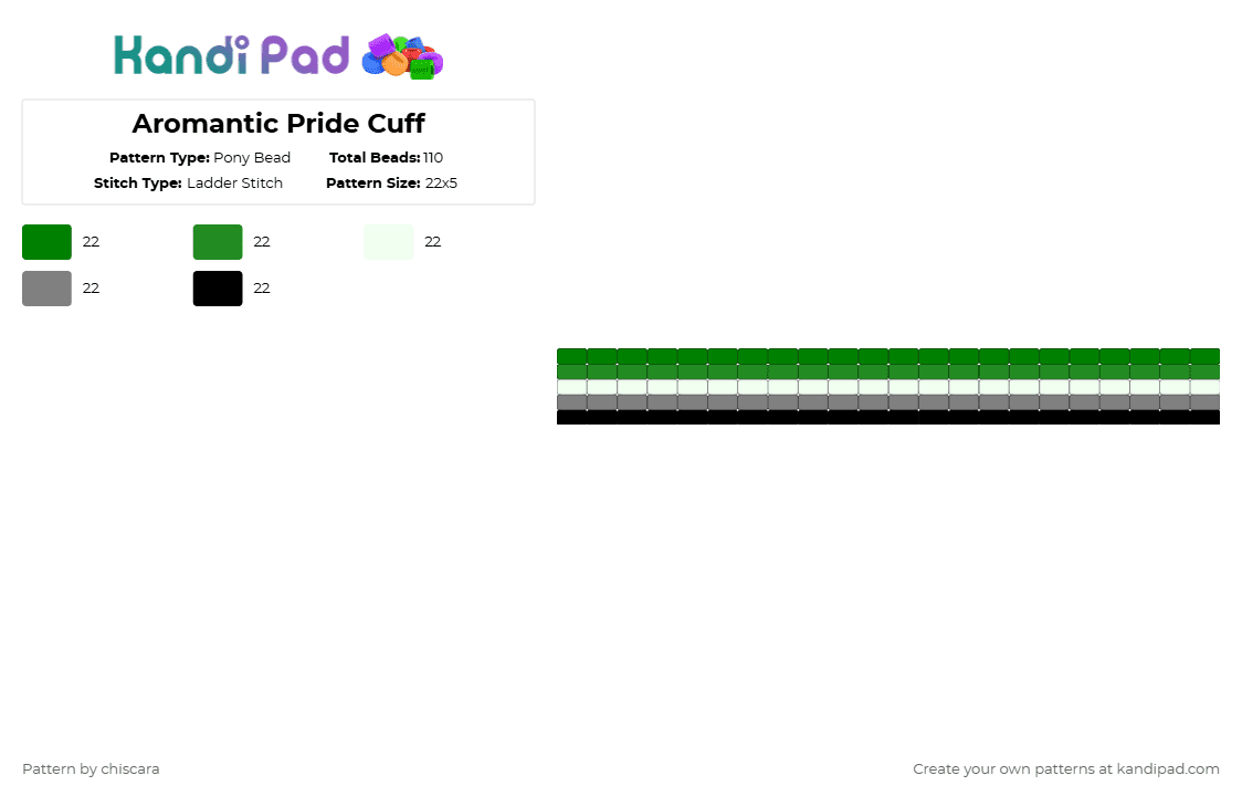 Aromantic Pride Cuff - Pony Bead Pattern by chiscara on Kandi Pad - green,gray,aromantic,pride,ladder,cuff