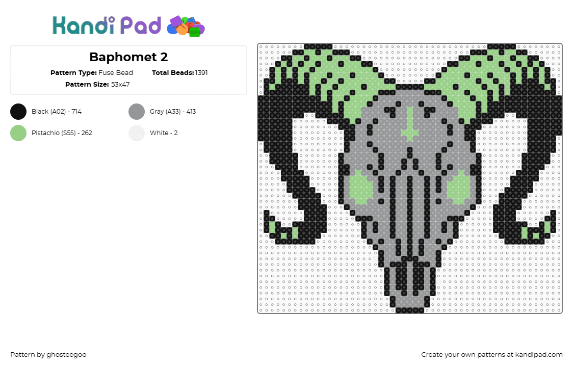 Baphomet 2 - Fuse Bead Pattern by ghosteegoo on Kandi Pad - teal,gray