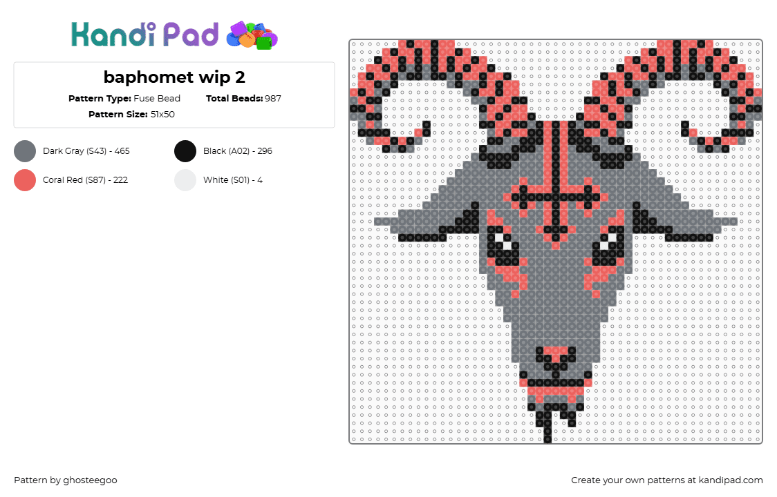 baphomet wip 2 - Fuse Bead Pattern by ghosteegoo on Kandi Pad - red,gray