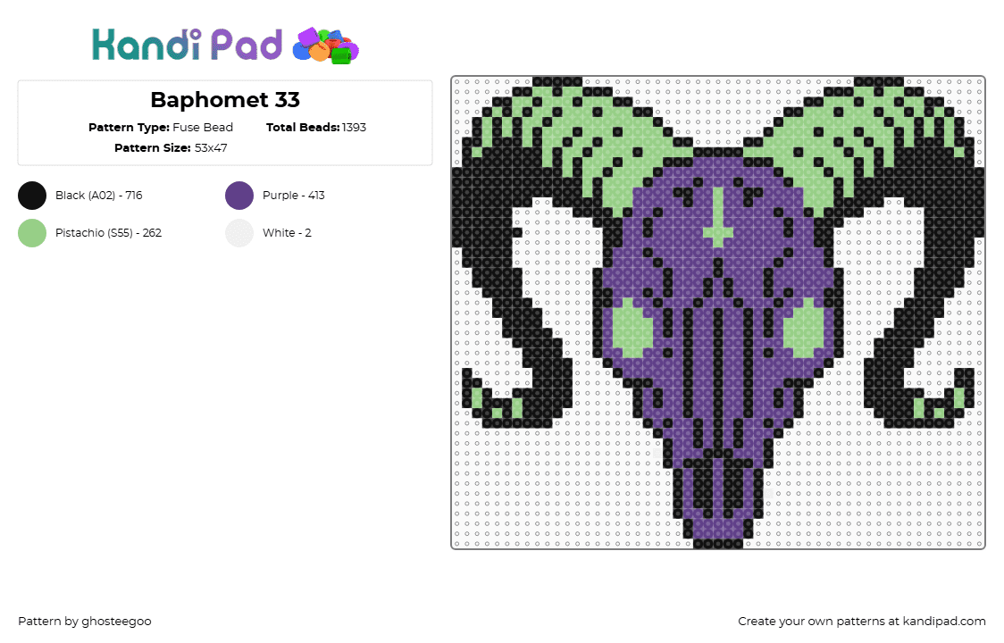 Baphomet 33 - Fuse Bead Pattern by ghosteegoo on Kandi Pad - teal,purple