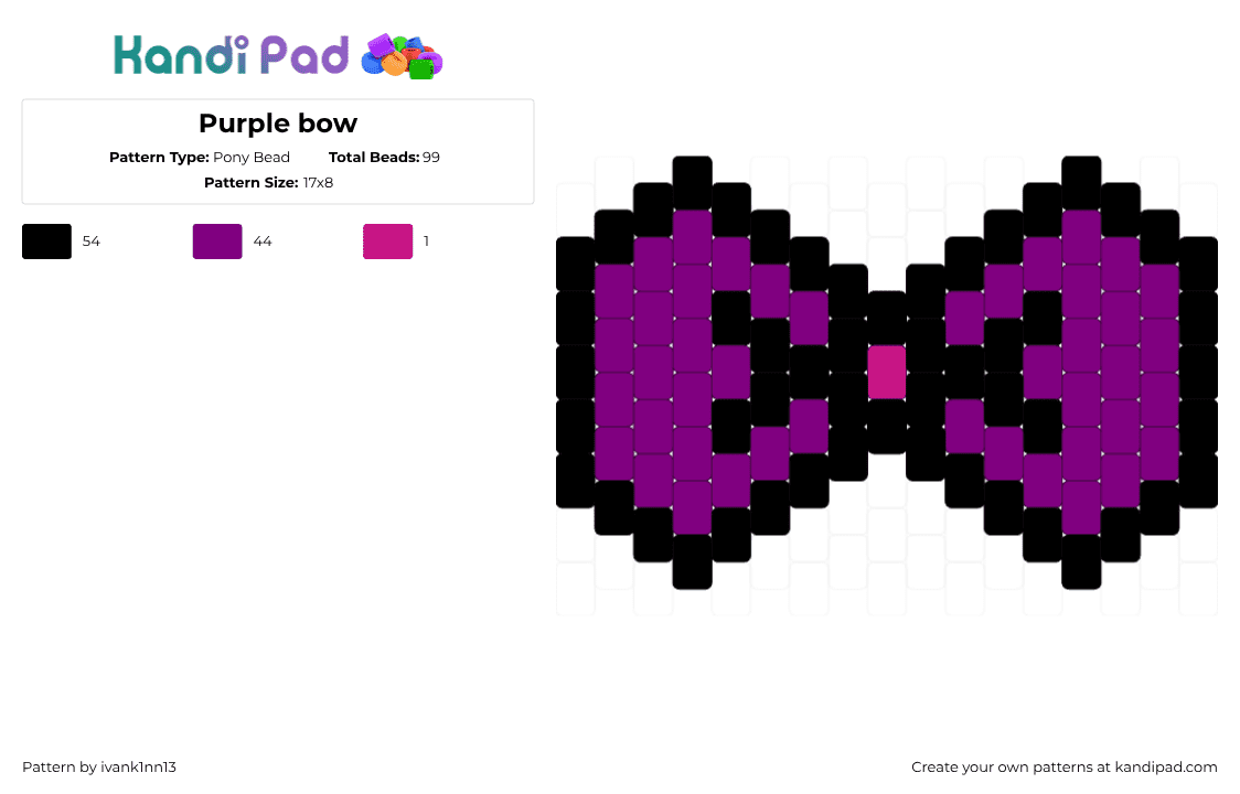 Purple bow - Pony Bead Pattern by ivank1nn13 on Kandi Pad - black,pink