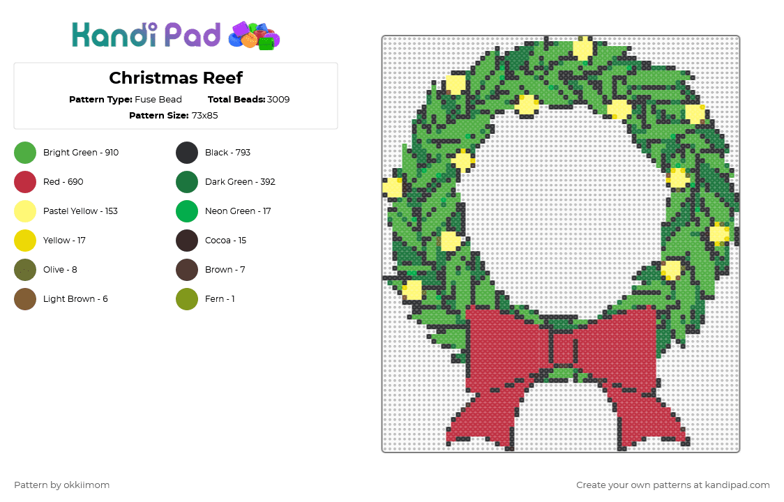 Christmas Reef - Fuse Bead Pattern by okkiimom on Kandi Pad - green, red