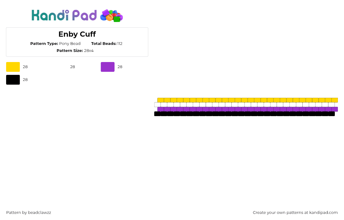 Enby Cuff - Pony Bead Pattern by beadclawzz on Kandi Pad - yellow,purple