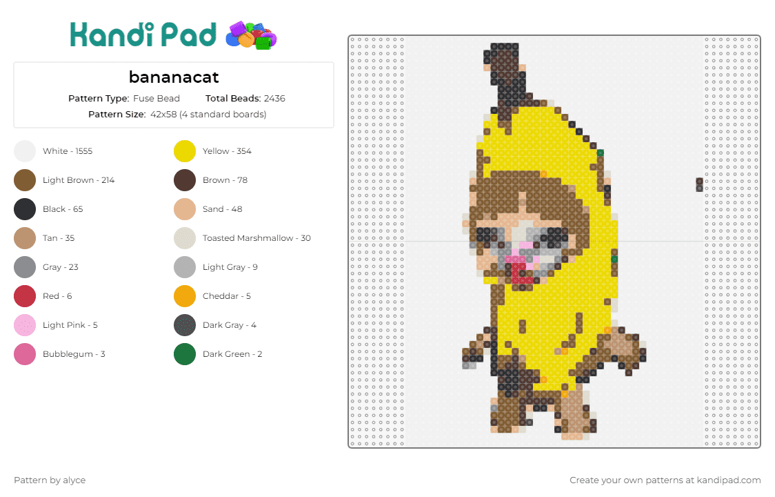 bananacat - Fuse Bead Pattern by alyce on Kandi Pad - banana,cat,meme,humor,quirky,lighthearted,playful,creativity,yellow