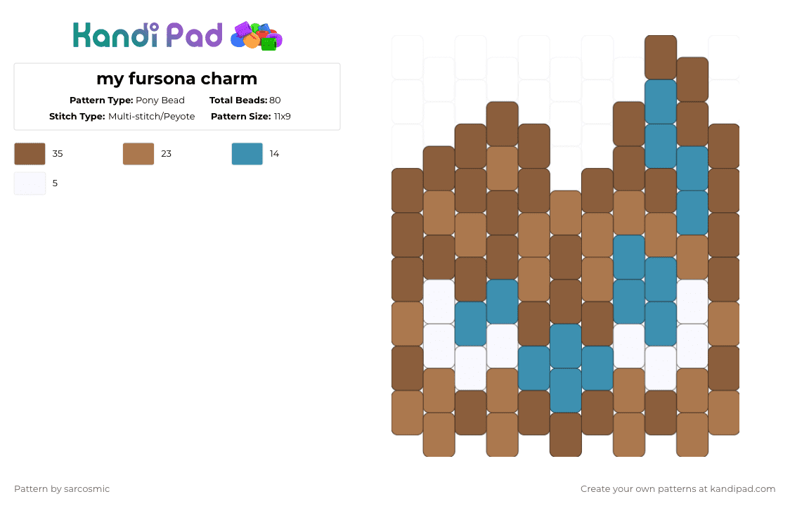 my fursona charm - Pony Bead Pattern by sarcosmic on Kandi Pad - tan,furry,fursona,characters,f2u,cat,dog,both actually,idk how to tag man