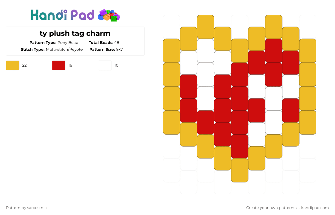 ty plush tag charm - Pony Bead Pattern by sarcosmic on Kandi Pad - plush,charm,tag,furry,plushie,colorful,geometric,yellow,red