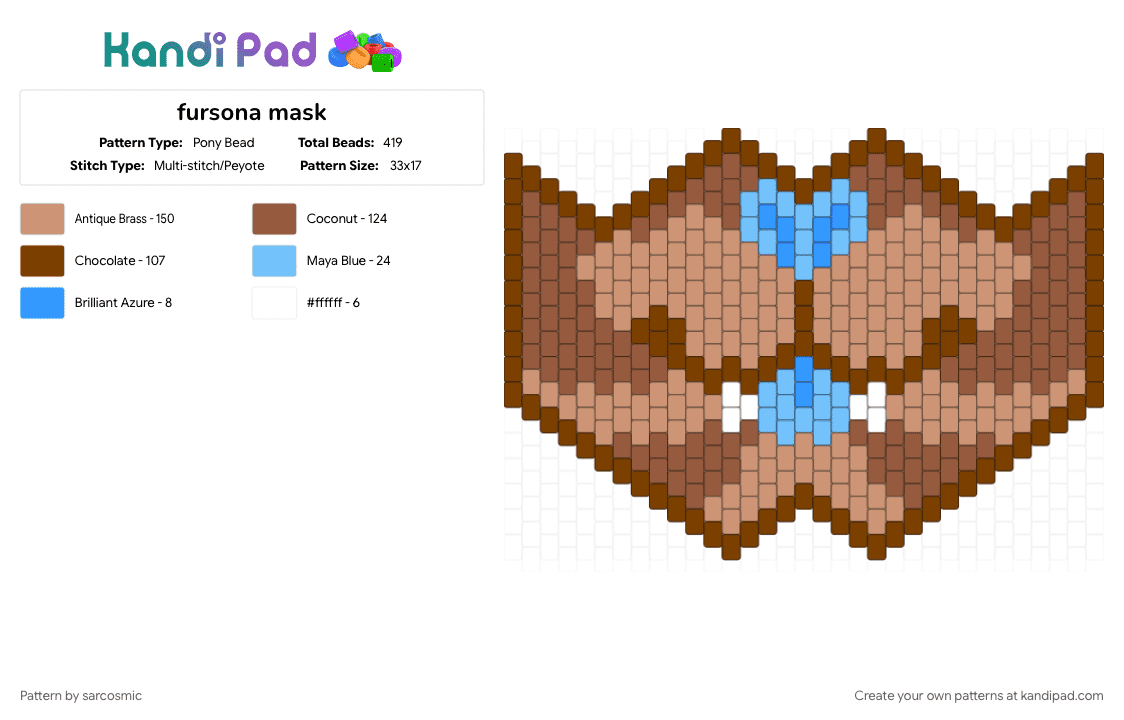fursona mask - Pony Bead Pattern by sarcosmic on Kandi Pad - beige, brown, character, fangs, furry, furry mask, fursona, mask, masks, peyote, tan