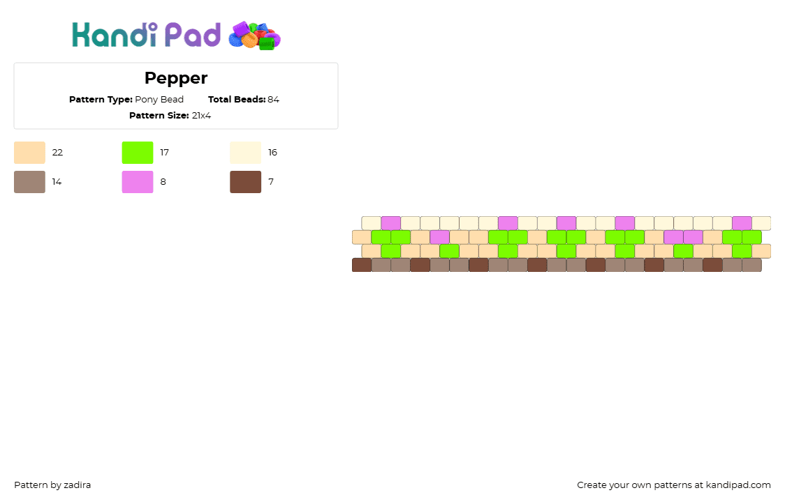 Pepper - Pony Bead Pattern by zadira on Kandi Pad - beige,green,tan