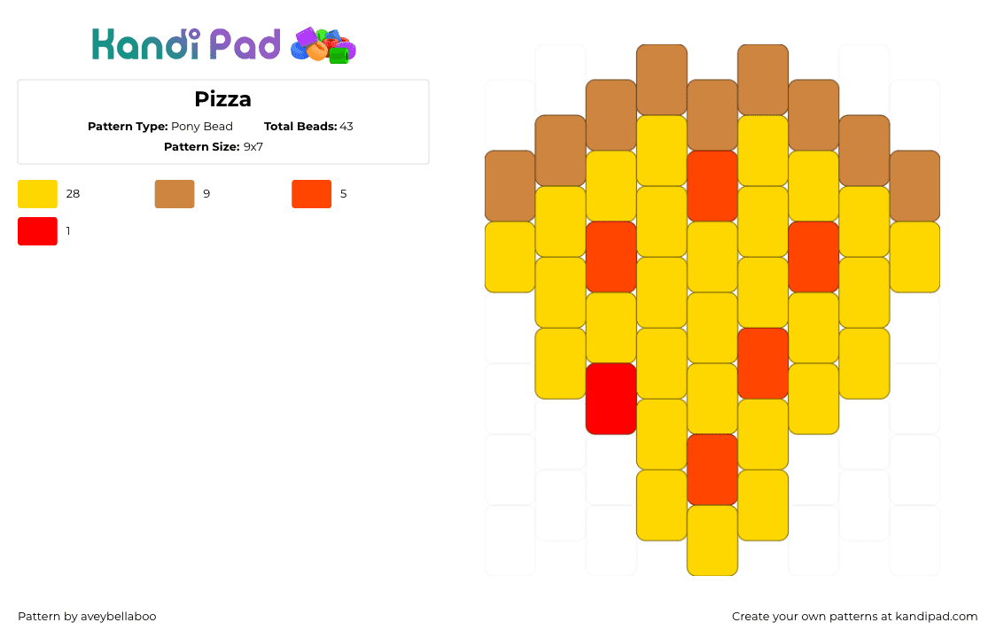 Pizza - Pony Bead Pattern by aveybellaboo on Kandi Pad - pizza,slice,food,charm,yellow