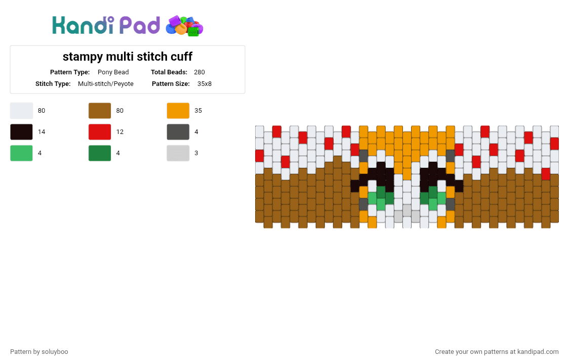 stampy multi stitch cuff - Pony Bead Pattern by soluyboo on Kandi Pad - orange, stampy, tan, youtube