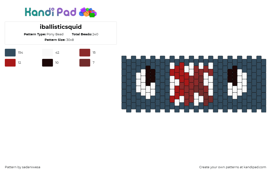 iballisticsquid - Pony Bead Pattern by sadaniwesa on Kandi Pad - iballisticsquid,youtube,emblem,icon,digital,fan,gray,cuff