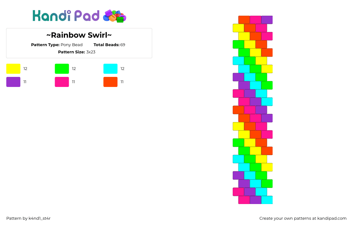 ~Rainbow Swirl~ - Pony Bead Pattern by k4nd1_st4r on Kandi Pad - pink,yellow,light blue,colorful