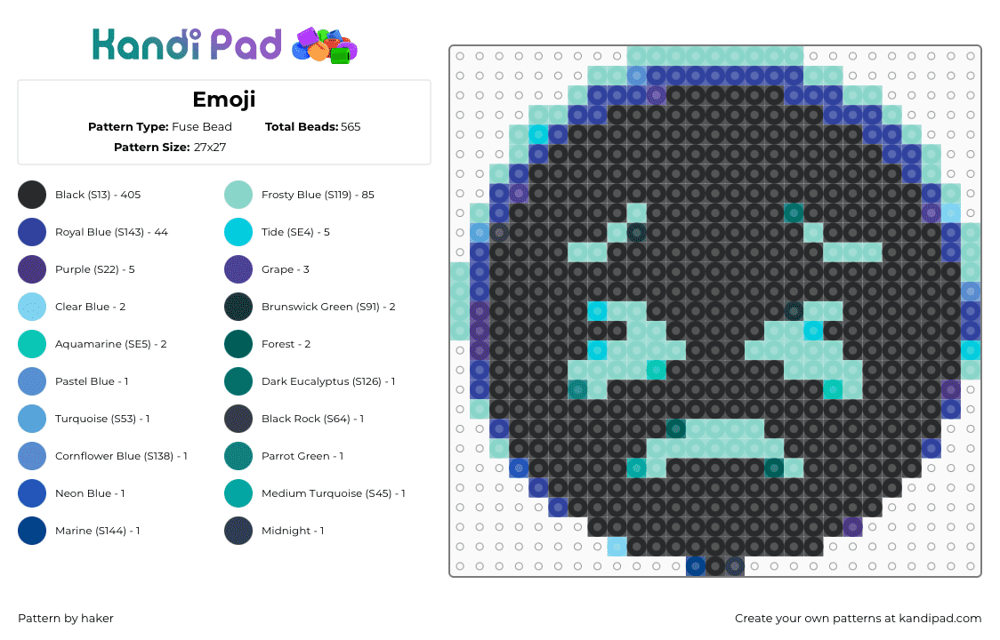 Emoji - Fuse Bead Pattern by k on Kandi Pad - black,light blue,purple