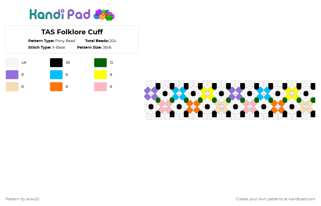 TAS Folklore Cuff - Pony Bead Pattern by ariax23 on Kandi Pad - white,light blue,beige,pink,colorful