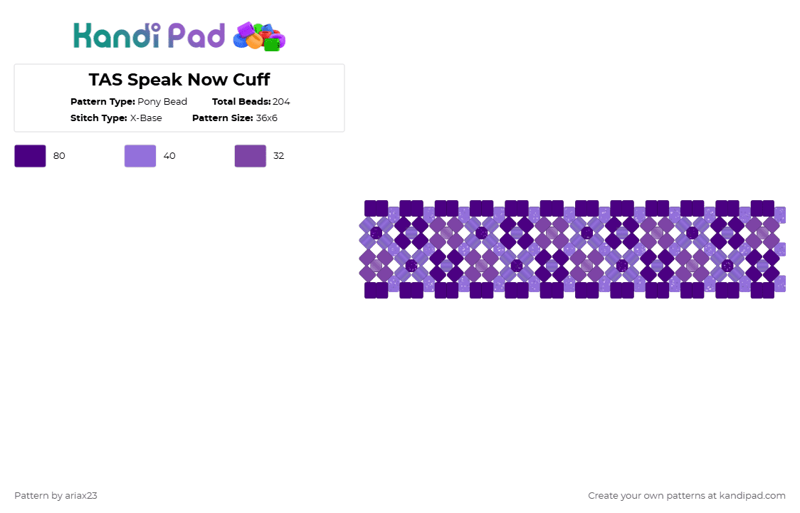 TAS Speak Now Cuff - Pony Bead Pattern by ariax23 on Kandi Pad - purple