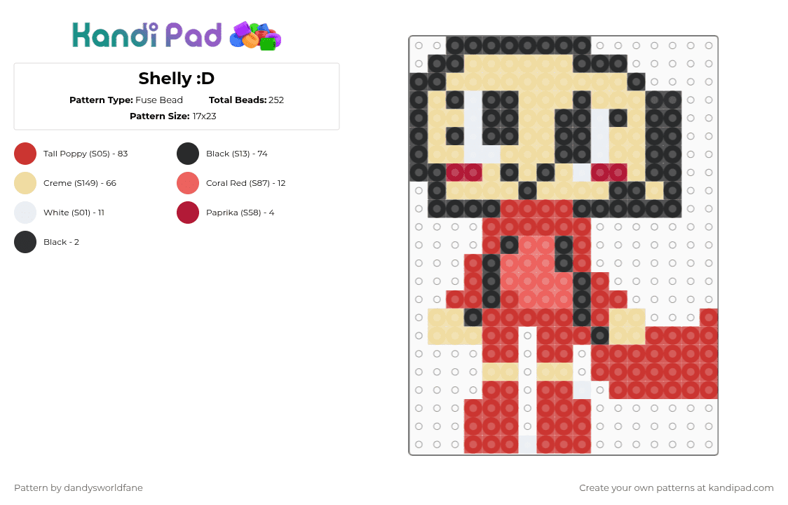 Shelly :D - Fuse Bead Pattern by dandysworldfane on Kandi Pad - beige, red