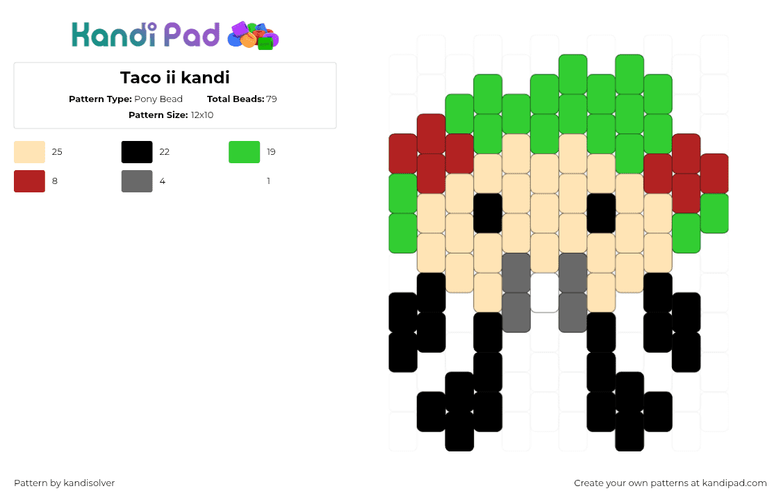 Taco ii kandi - Pony Bead Pattern by kandisolver on Kandi Pad - green,beige