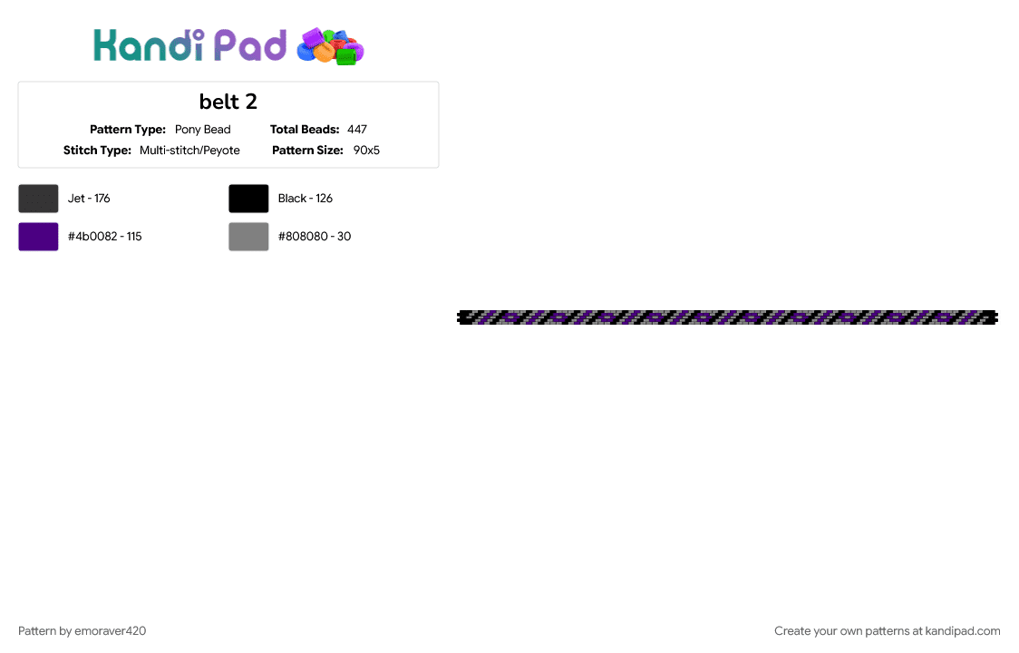 belt 2 - Pony Bead Pattern by emoraver420 on Kandi Pad - black, purple