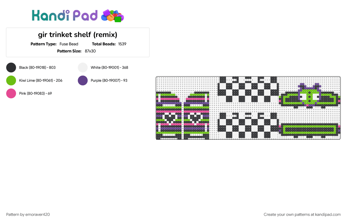 gir trinket shelf (remix) - Fuse Bead Pattern by emoraver420 on Kandi Pad - black, green