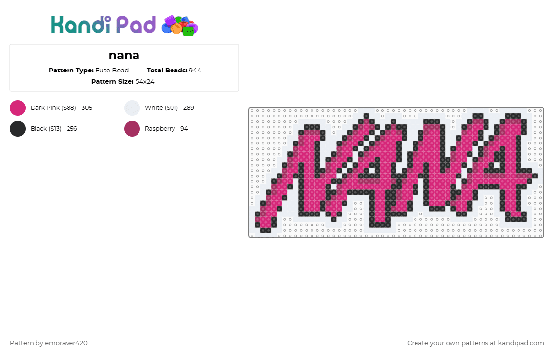nana - Fuse Bead Pattern by emoraver420 on Kandi Pad - pink,white