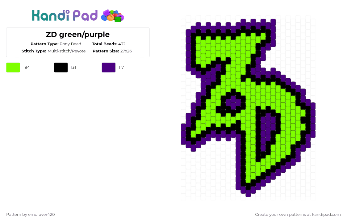 ZD green/purple - Pony Bead Pattern by emoraver420 on Kandi Pad - zeds dead,green,purple