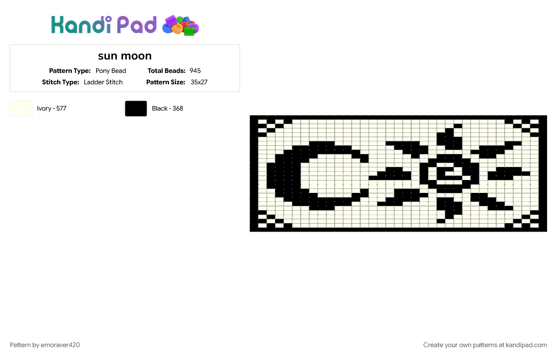 sun moon - Pony Bead Pattern by emoraver420 on Kandi Pad - black, white