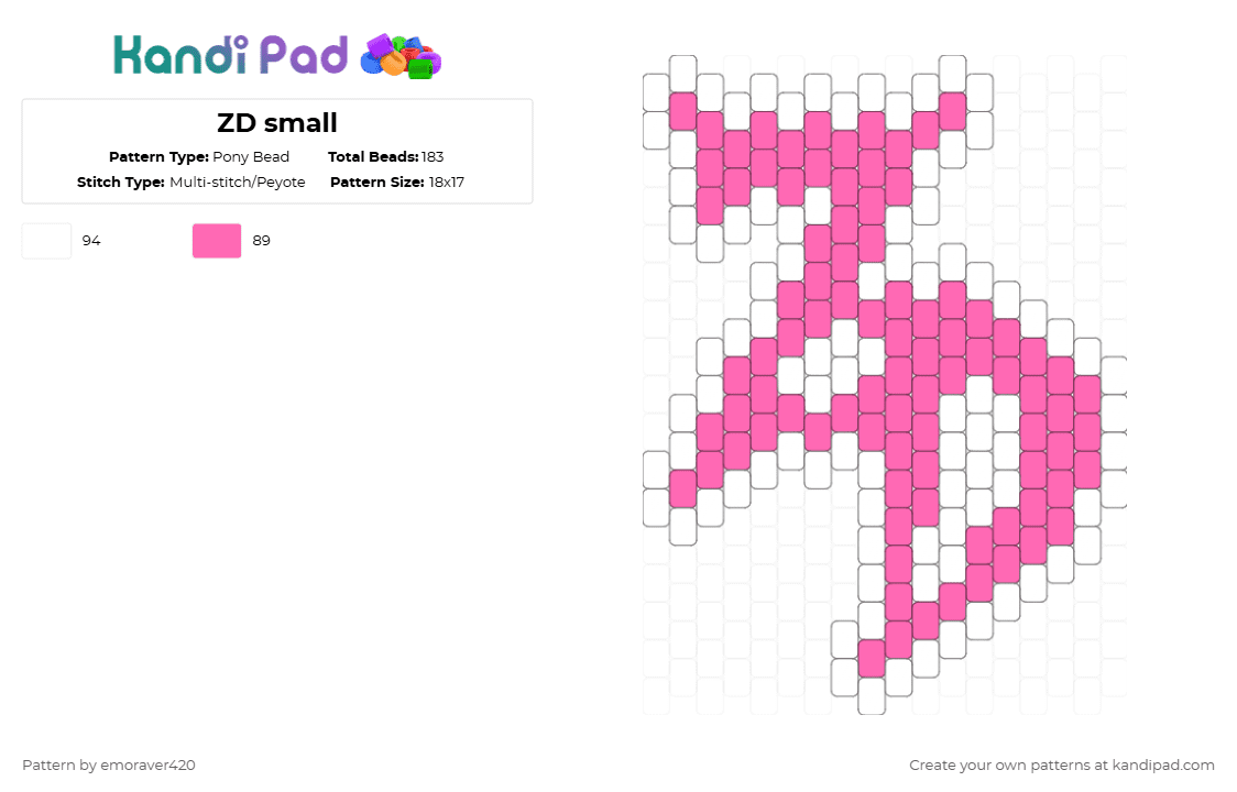 ZD small - Pony Bead Pattern by emoraver420 on Kandi Pad - pink,white