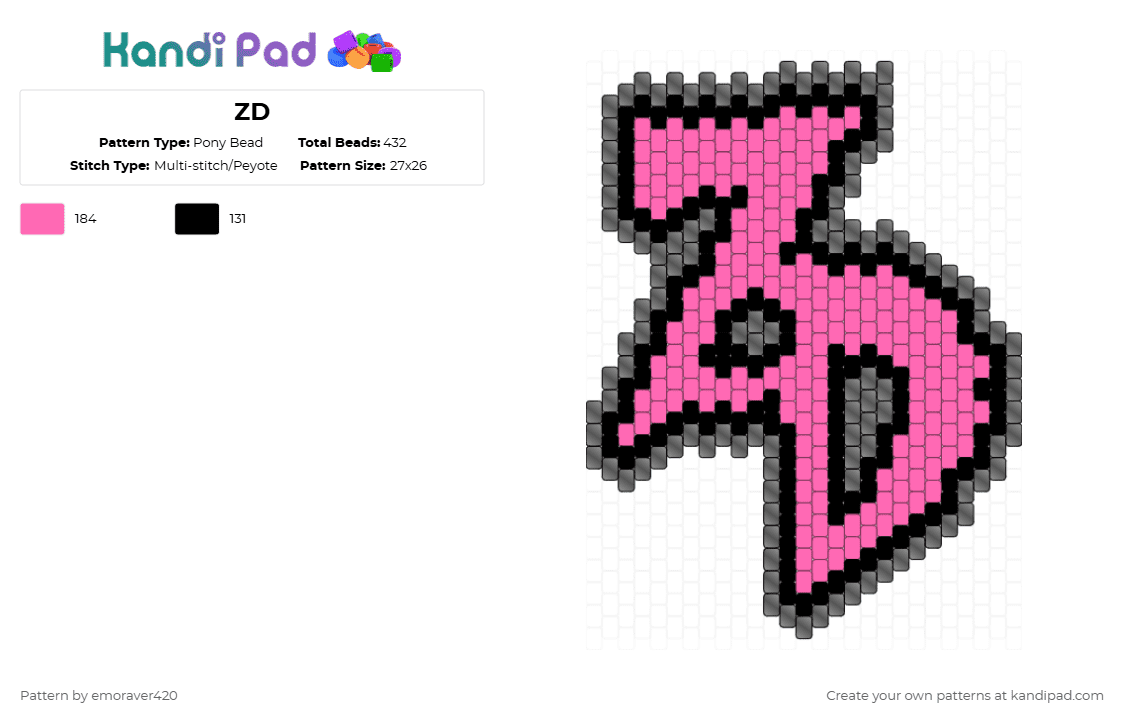 ZD - Pony Bead Pattern by emoraver420 on Kandi Pad - pink,black