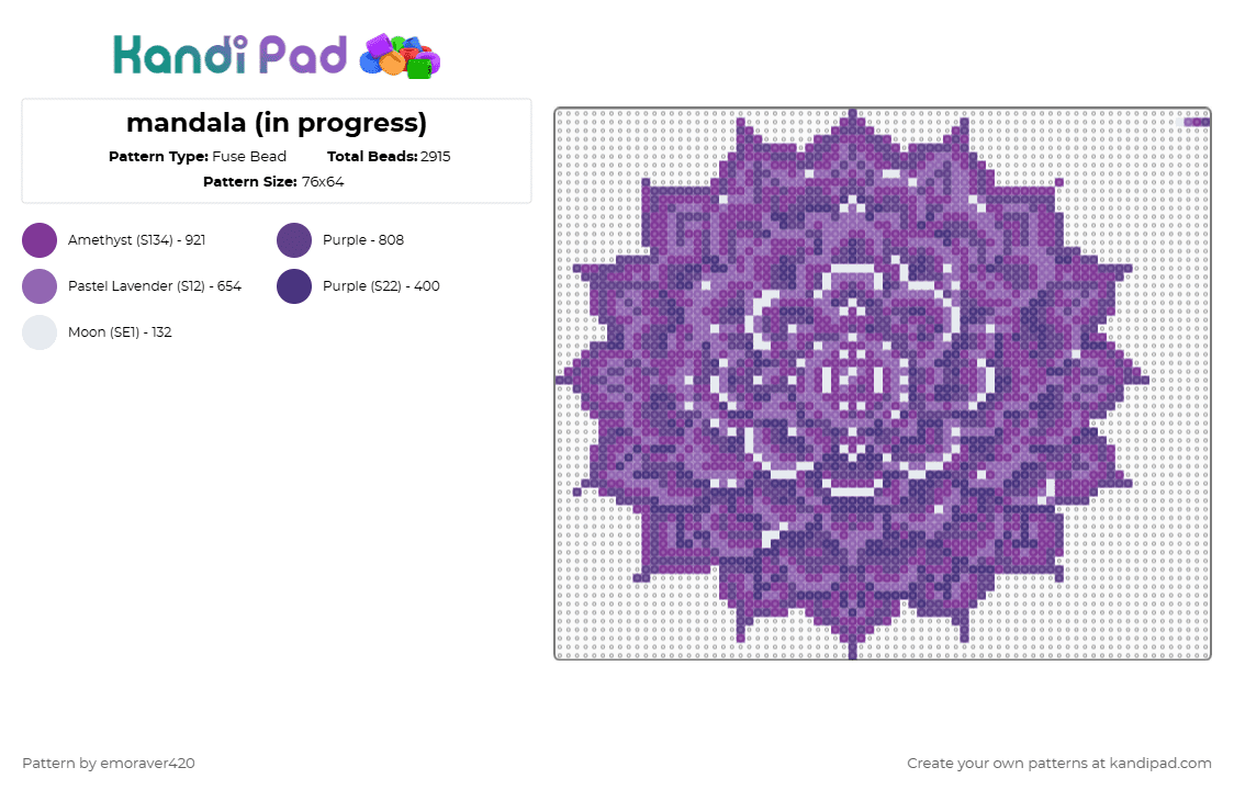 mandala (in progress) - Fuse Bead Pattern by emoraver420 on Kandi Pad - pink,purple