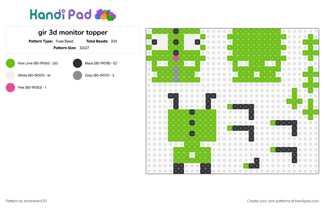 gir 3d monitor topper - Fuse Bead Pattern by emoraver420 on Kandi Pad - green