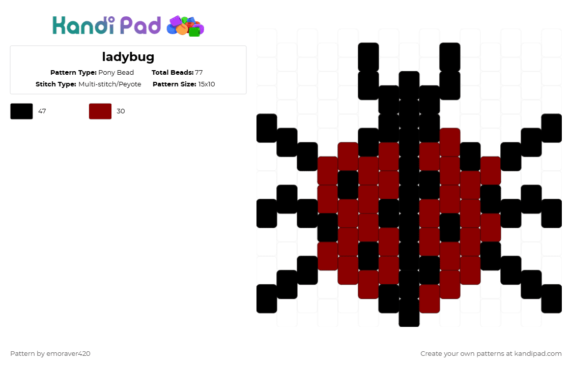ladybug - Pony Bead Pattern by emoraver420 on Kandi Pad - black,red