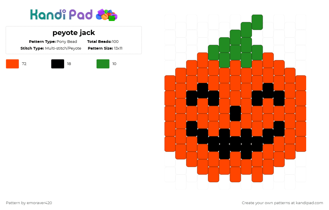 peyote jack - Pony Bead Pattern by emoraver420 on Kandi Pad - jackolantern,pumpkin,charm,halloween,spooky,red