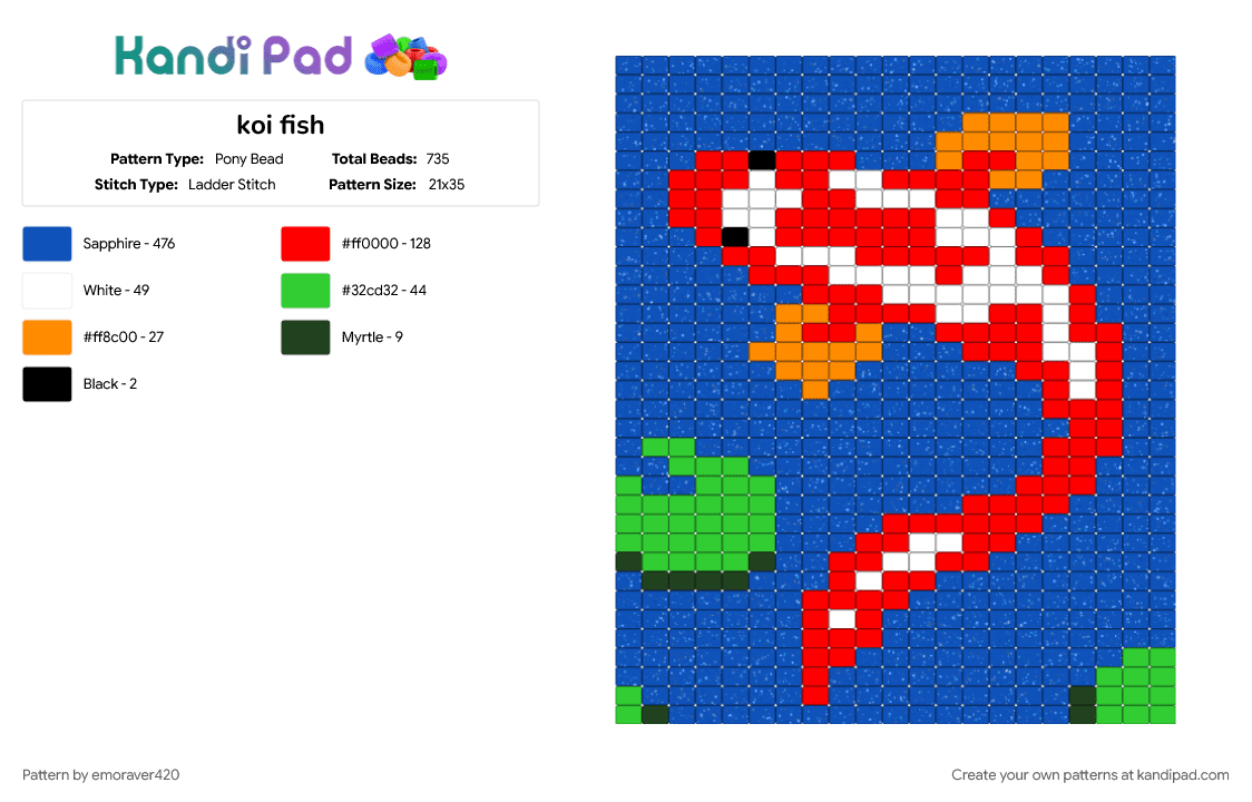koi fish - Pony Bead Pattern by emoraver420 on Kandi Pad - blue