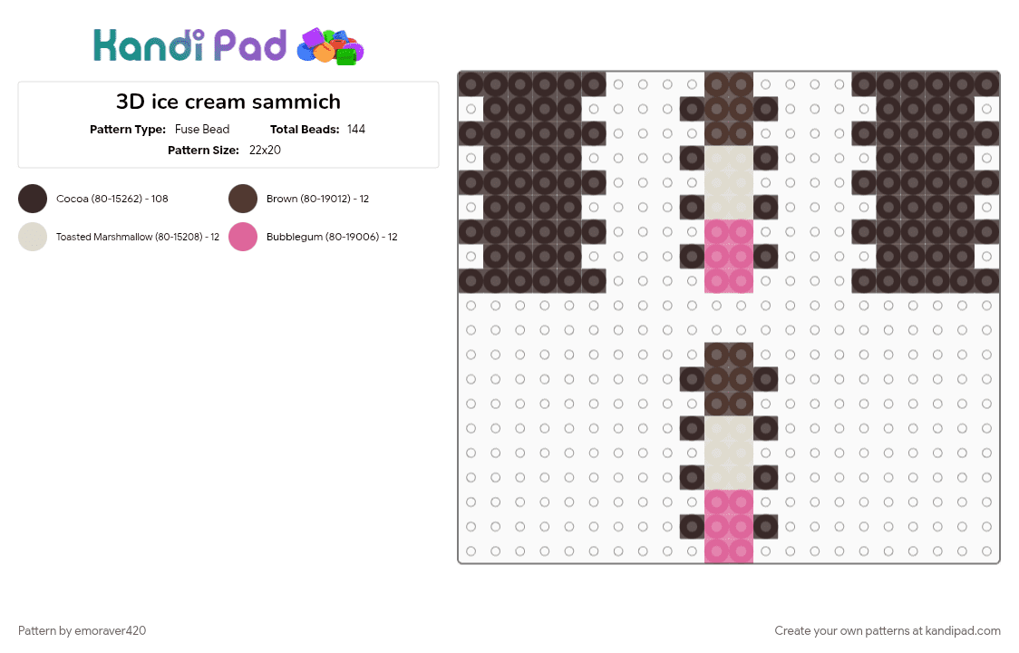 3D ice cream sammich - Fuse Bead Pattern by emoraver420 on Kandi Pad - brown
