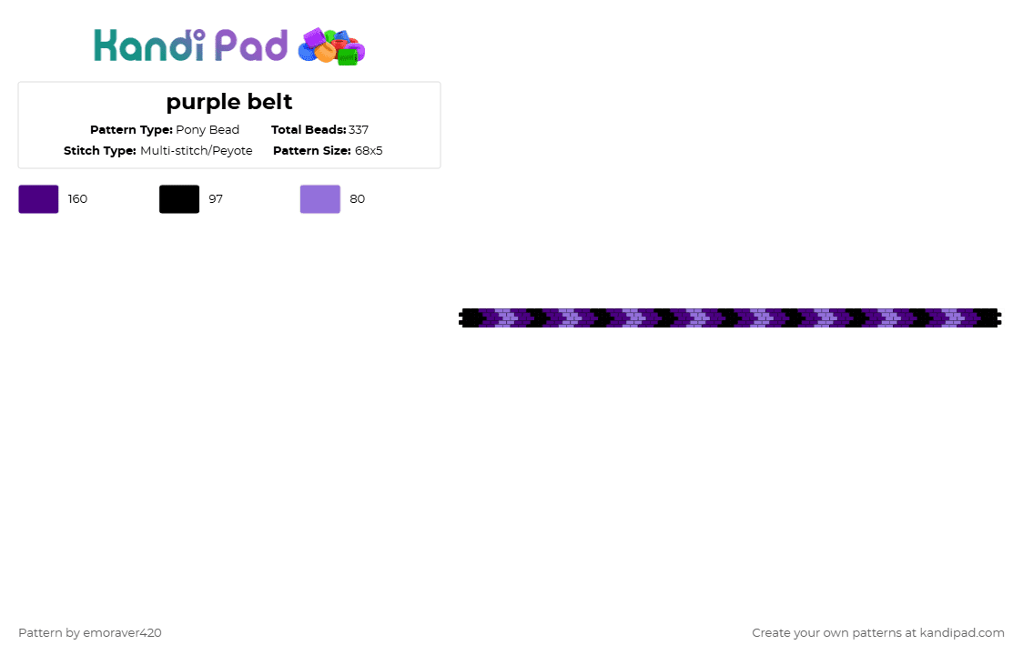 purple belt - Pony Bead Pattern by emoraver420 on Kandi Pad - black,purple