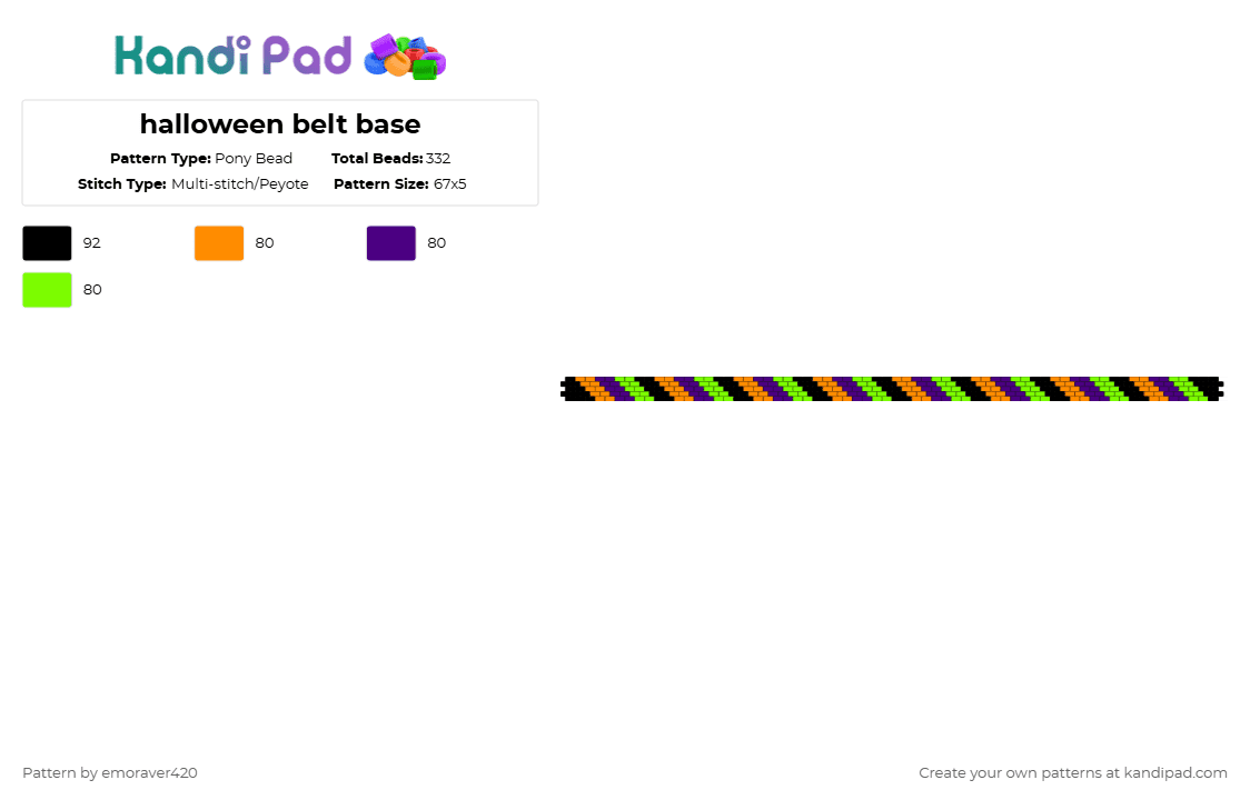 halloween belt base - Pony Bead Pattern by emoraver420 on Kandi Pad - orange,purple,green